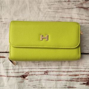 Halston Lime Green Double Zip Leather Wallet NWOT